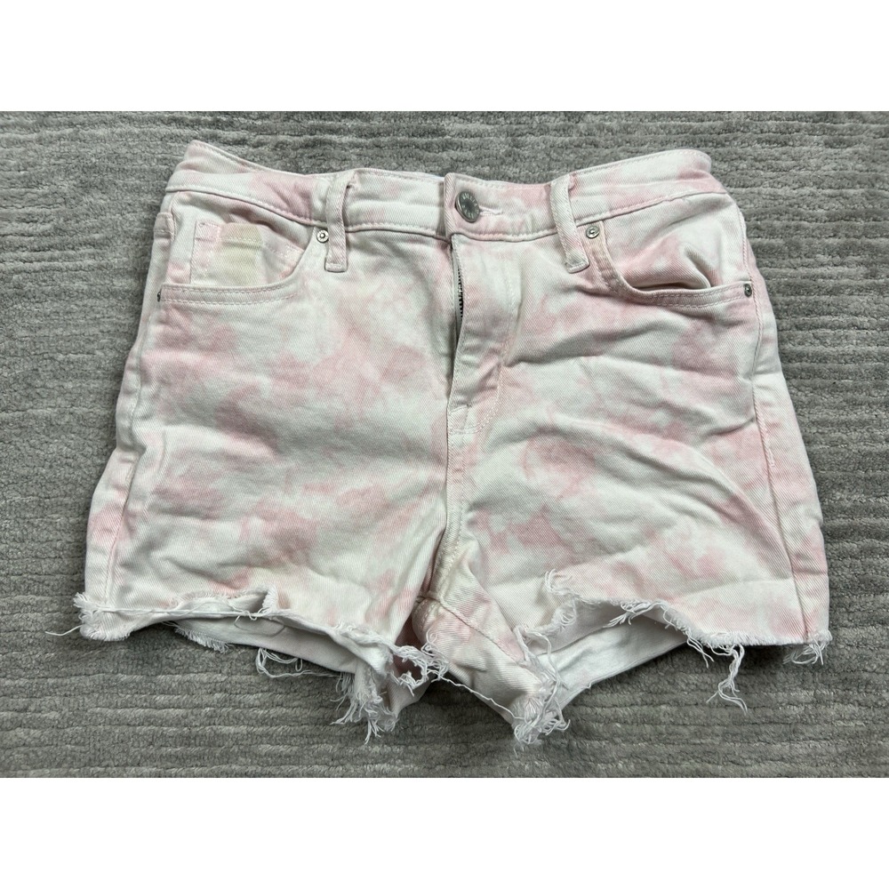 William Rast Denim Shorts Womens 26 Pink White Tie Dye Biker Short Raw Hem